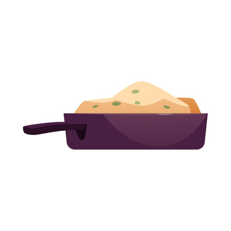 The frying pan with handle flat vector icon, cast iron skillet cooking utensil prepared dish, kitchenware and cookwareのイラスト素材