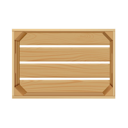 Vector realistic wooden box top view, timber crate with holes for storage and transportation food products and freightのイラスト素材