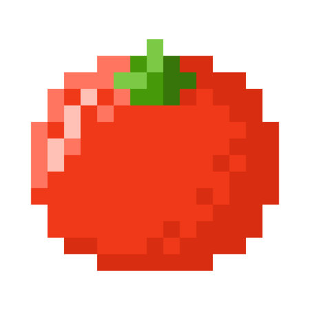 Tomato. 8-bit red vegetable in pixel art style. Vector illustration.のイラスト素材