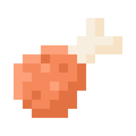 Chicken leg pixel art vector icon, cartoon fast food, fried, grilled hen meat, junk snack for 8 bit retro video gameのイラスト素材