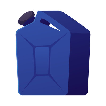Blue plastic canister with lid, fuel container jerrycan, chemicals jerrycan package, vector cartoon bottle for car fuelのイラスト素材