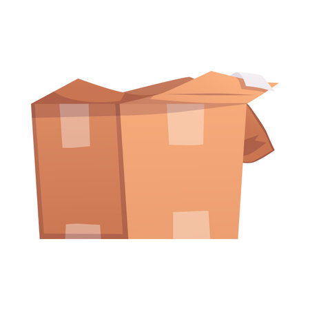 Opened cardboard box vector flat icon, carton packaging box wrapped scotch tape, delivery cargo brown paper packageのイラスト素材