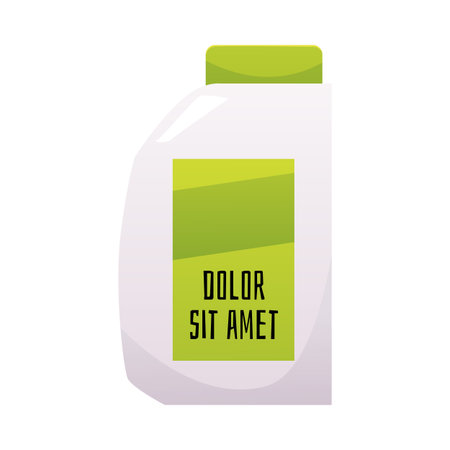 Motor or engine oil canister vector flat icon, cartoon plastic bottle container package with green lid and labelのイラスト素材
