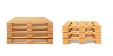 Set of wooden pallets stacked on top of each other, front view.のイラスト素材