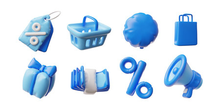 Black Friday sale and discount special offer render symbols from inflated balloon, marketing blue 3D design vector setのイラスト素材