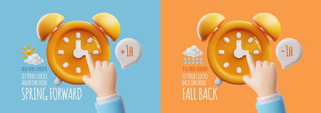 3D set of posters for changing clocks to summer and winter time.のイラスト素材