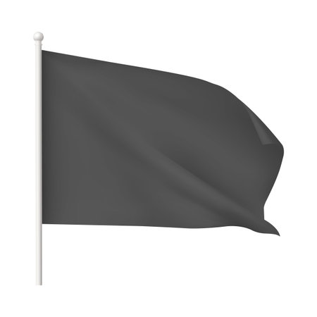 Realistic fluttering flag on a pole. Textile advertising banner black, horizontal.のイラスト素材