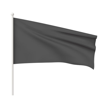 Black mockup of an empty flag waving on a pole, horizontal.のイラスト素材