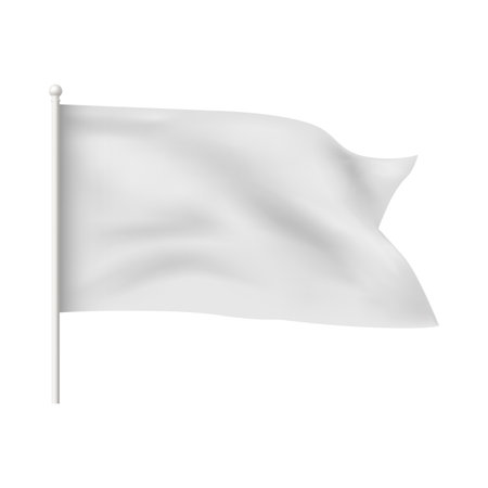 Fluttering 3d white flag mockup with forked ends on flagpole.のイラスト素材