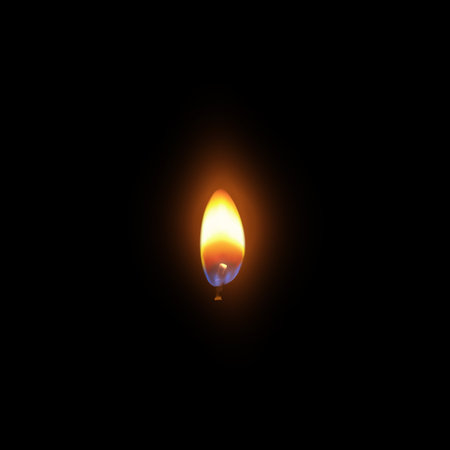 Candle fire flame 3D vector illustration, realistic flare texture on black background, candlelight, memorial eventのイラスト素材