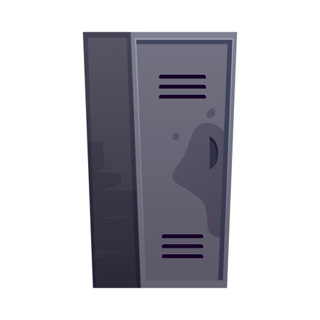Gray metal cabinet with vents and closed door and handle.のイラスト素材