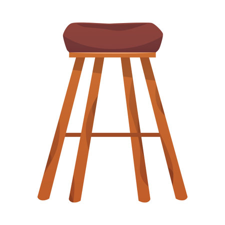 Wooden stool with soft brown cushion and long legs.のイラスト素材