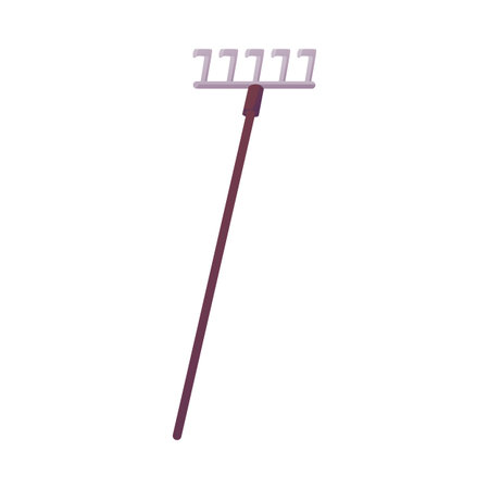 Flat icon of rake with wooden handle. Equipment for soil cultivation.のイラスト素材