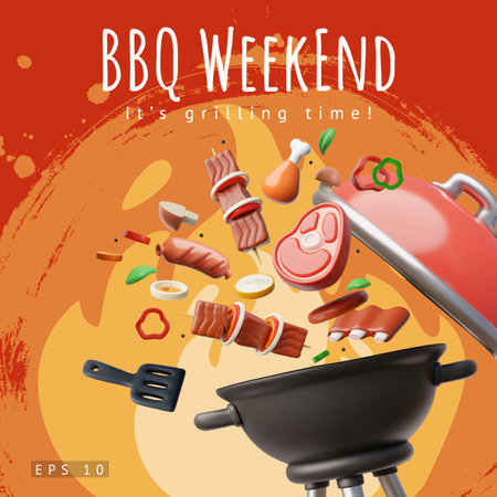 Bbq meat set 3d render vector illustrationのイラスト素材