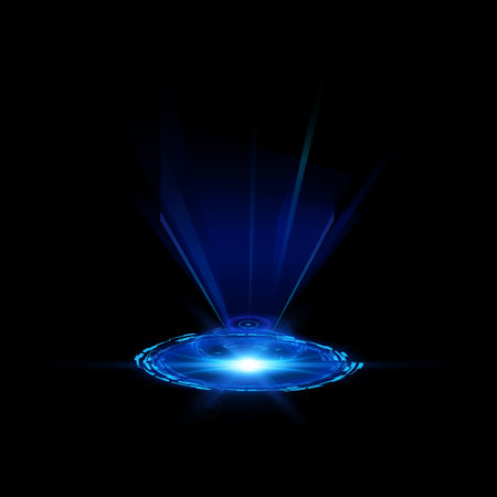 Energy glow round virtual projection vector design, shiny blue neon circle from, high tech technology matrix progressのイラスト素材