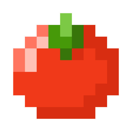 Fresh tomato vegetable pixel art vector icon, cartoon organic red plant food, natural nutrition, healthy farm productのイラスト素材