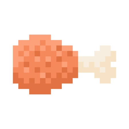 Chicken leg pixel art vector icon, cartoon fried, grilled hen meat, fast food, junk snack 8 bit retro video game assetのイラスト素材
