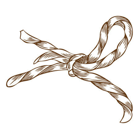 Bow knot made of rope string sketch, vector hand drawn engraved jute cord twisted, kraft braid thread for package wrapのイラスト素材