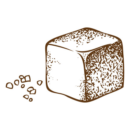 Brown cane sugar cube sketch, natural sugarcane sweet crystal vector engraved hand drawn illustration cooking ingredientのイラスト素材