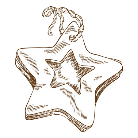 Monochrome sketch of star shaped cookie, hand drawn.のイラスト素材