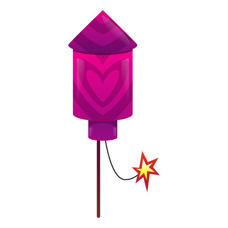 Cartoon pink firecracker launch, vector firework rocket pink petard with a lit fuse, festival firework pyrotechnic toolのイラスト素材