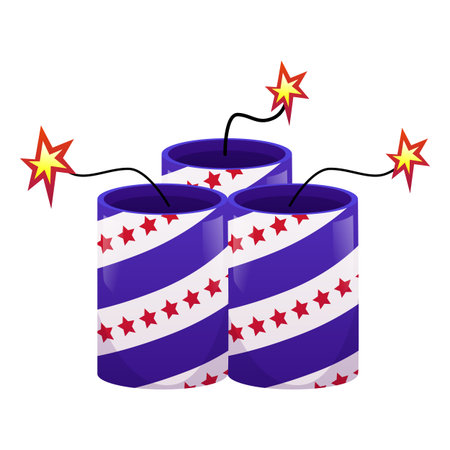 Firecracker painted with a pattern the flag of America, vector festive firework petard with a lit fuse, TNT, bomb sticksのイラスト素材