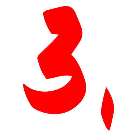 Bad exam score red marker symbol, 3. points test score, three number points low test result, sequence handwritten signのイラスト素材