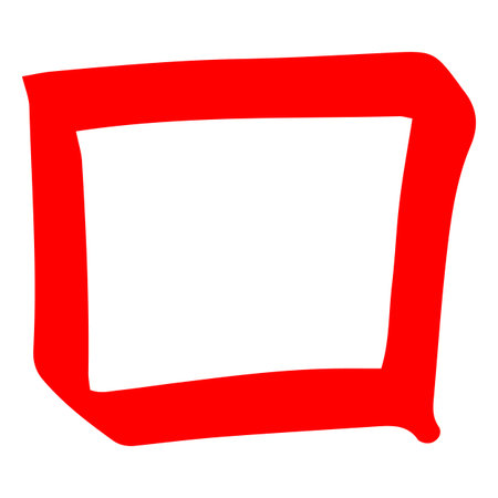 Red marker or pencil outline square vector shape, scribble geometric figure hand painting, doodle graphic borderのイラスト素材