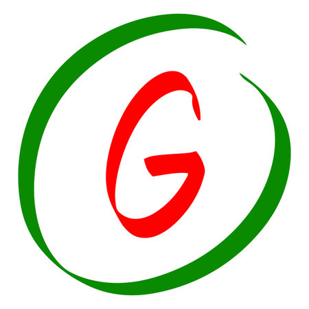 Exam score marker symbol, grade result - G, bad test result red letter in green circle, handwritten student assessmentのイラスト素材