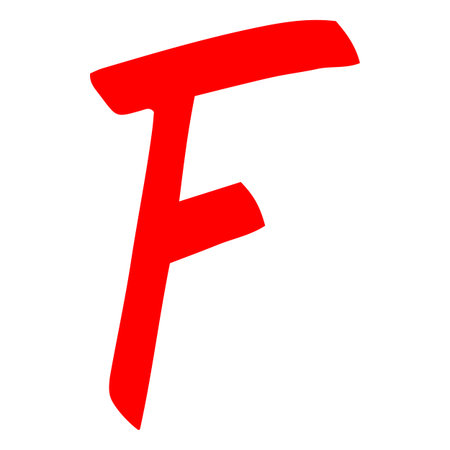 Exam score red marker symbol, fail grade result F, test letter, handwritten student evaluation sign, assessment markのイラスト素材