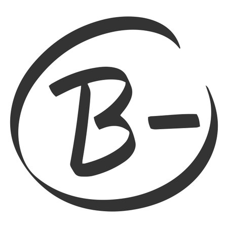 Exam score black symbol, grade result B-, good test letter with minus in circle handwritten student evaluation signのイラスト素材