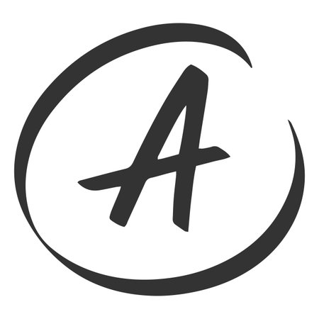 Exam score black marker symbol, excellent grade result - A, high test result letter in circle, student evaluation signのイラスト素材