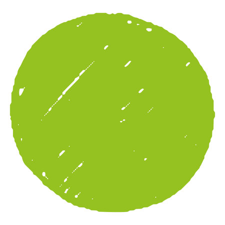 Green crayon sketch geometric round vector shape, scribble circle figure chalk pencil texture, abstract kid hand drawingのイラスト素材