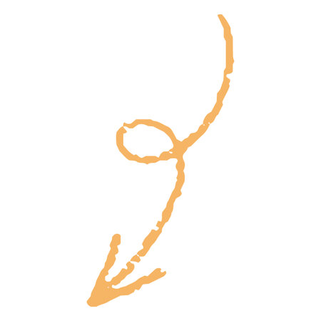 Orange crayon sketch curled arrow shape, scribble swirl pointer mark, direction sign, graphic stroke chalk textureのイラスト素材