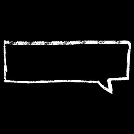 Rectangular speech bubble frame drawn with white crayon, black isolated background.のイラスト素材