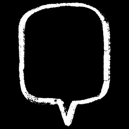 Text box white chalk texture on black, outline speech bubble, vector cartoon crayon chat frame, comic dialogue cloudのイラスト素材