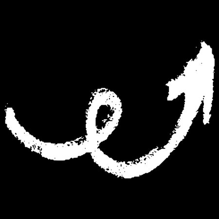 White chalk arrow with a curl on a black background, childrens doodle style.のイラスト素材