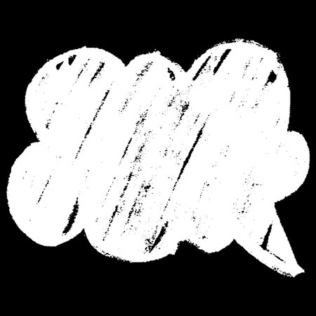 Text box white chalk texture on black, vector cartoon crayon communication cloud shape frame, speech bubble ink blankのイラスト素材