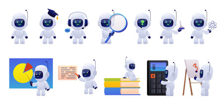 Chatbot icons in education , learning, research and problem solving.のイラスト素材