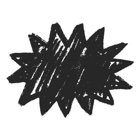 Crayon sketch vector shape with black zigzag outline, scribble round figure chalk pencil texture, doodle comic text boxのイラスト素材