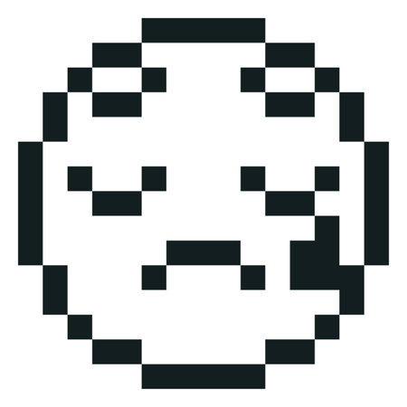 Unhappy emoji emoticon pixel art vector icon, black and white sad cry face with a tear, 8 bit retro video game avatarのイラスト素材