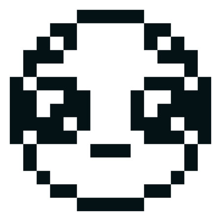 Awe emoji emoticon vector pixel art, black and white 8 bit astonished face with surprised huge eyes, retro game avatarのイラスト素材