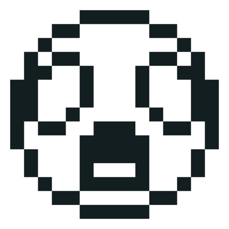 Surprised and scared emoji emoticon vector pixel art, black and white 8 bit astonished face with frightened big eyesのイラスト素材
