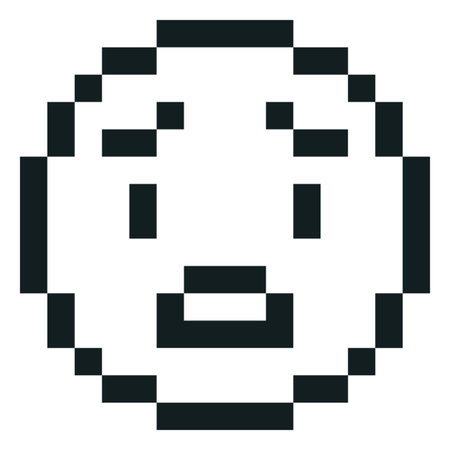 Disappointed emoji emoticon pixel art vector icon, black and white sad face, retro 8 bit video game excitement avatarのイラスト素材