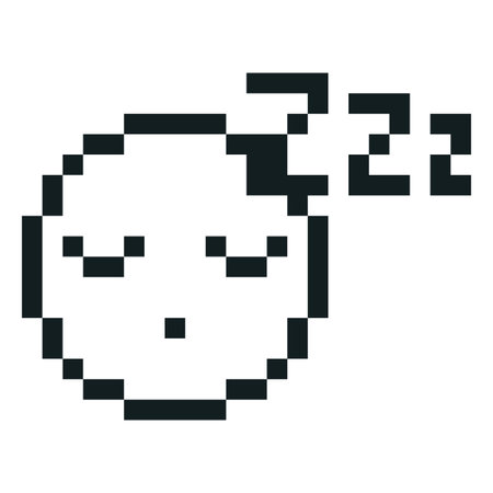 Sleeping emoji emoticon pixel art vector icon, black outline pixelated dream face, cute retro 8 bit video game avatarのイラスト素材