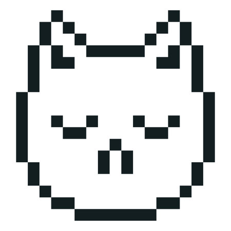 Disappointed cat emoji emoticon vector pixel art, black and white retro 8 bit video game sad muzzle eyes downcastのイラスト素材