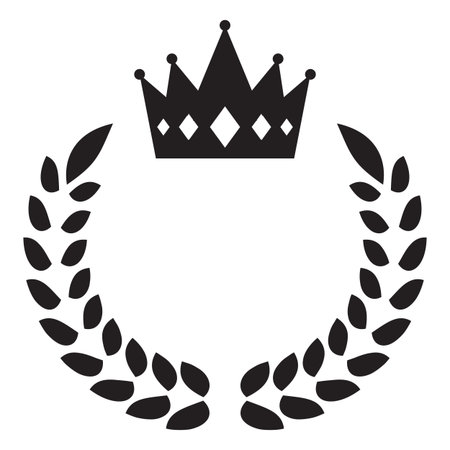 Premium quality badge with crown and laurel wreath vector icon, black medal silhouette, achievement mark guarantee labelのイラスト素材