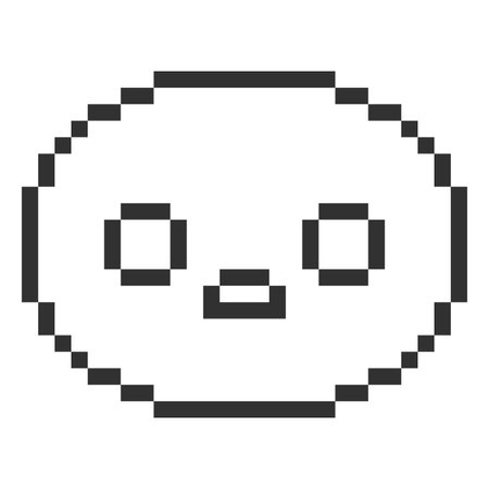 Scared kawaii emoji emoticon vector pixel art, black 8 bit surprised face with fear big eyes, frightened expressionのイラスト素材