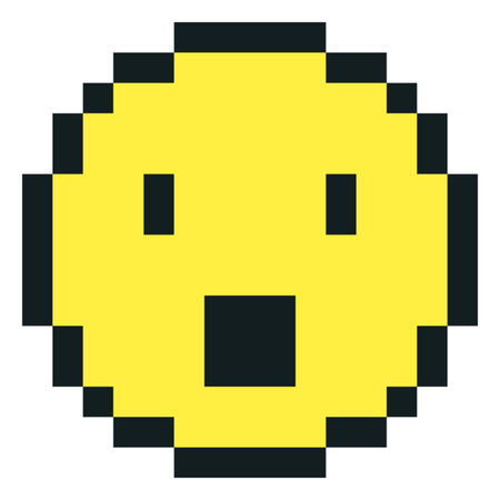 Disappointed emoji emoticon pixel art, vector yellow black outline sad face, retro 8 bit video game excitement avatarのイラスト素材