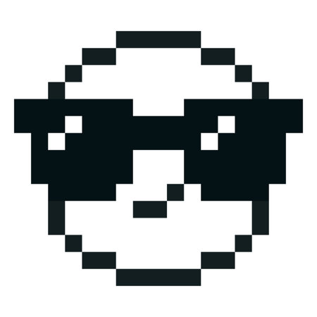 Happy emoji emoticon pixel vector icon, black outline smile face wears sunglasses, cute retro video game positive avatarのイラスト素材